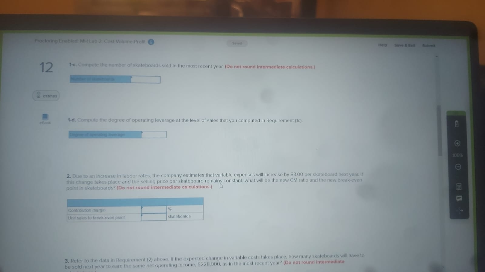 Proctoring Enabled MH Lab 2 Cost Volume Profit
