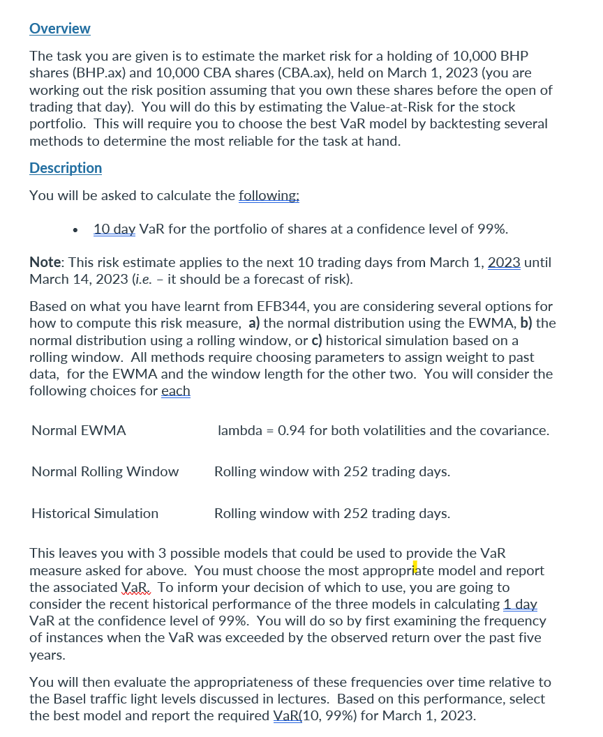 Overview The task you are given is to estimate