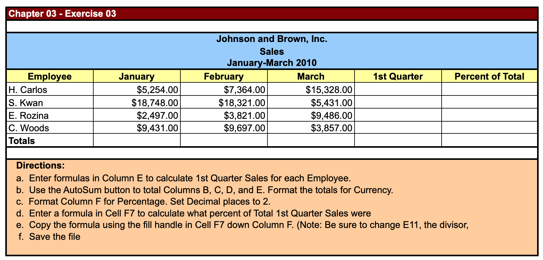 Chapter 03 - Exercise 01 1. Format the following