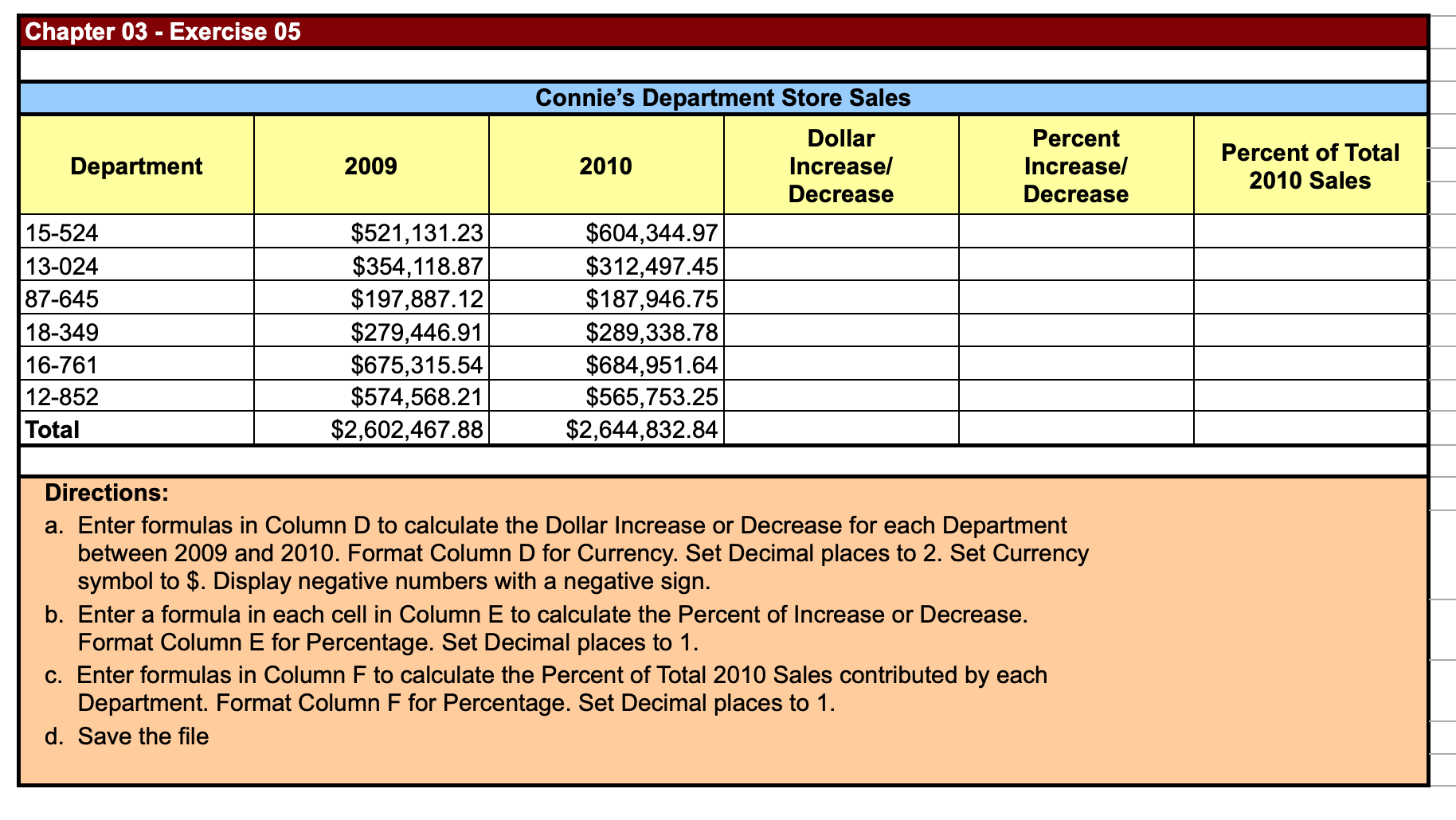Chapter 03 - Exercise 01 1. Format the following