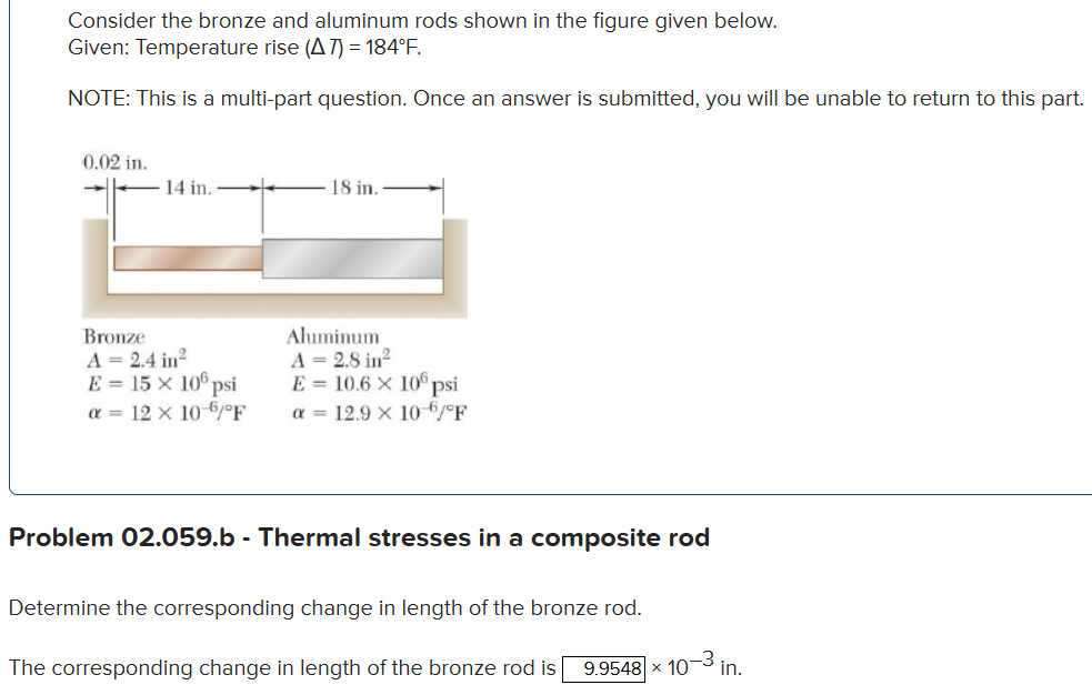 Consider the bronze and aluminum rods shown in