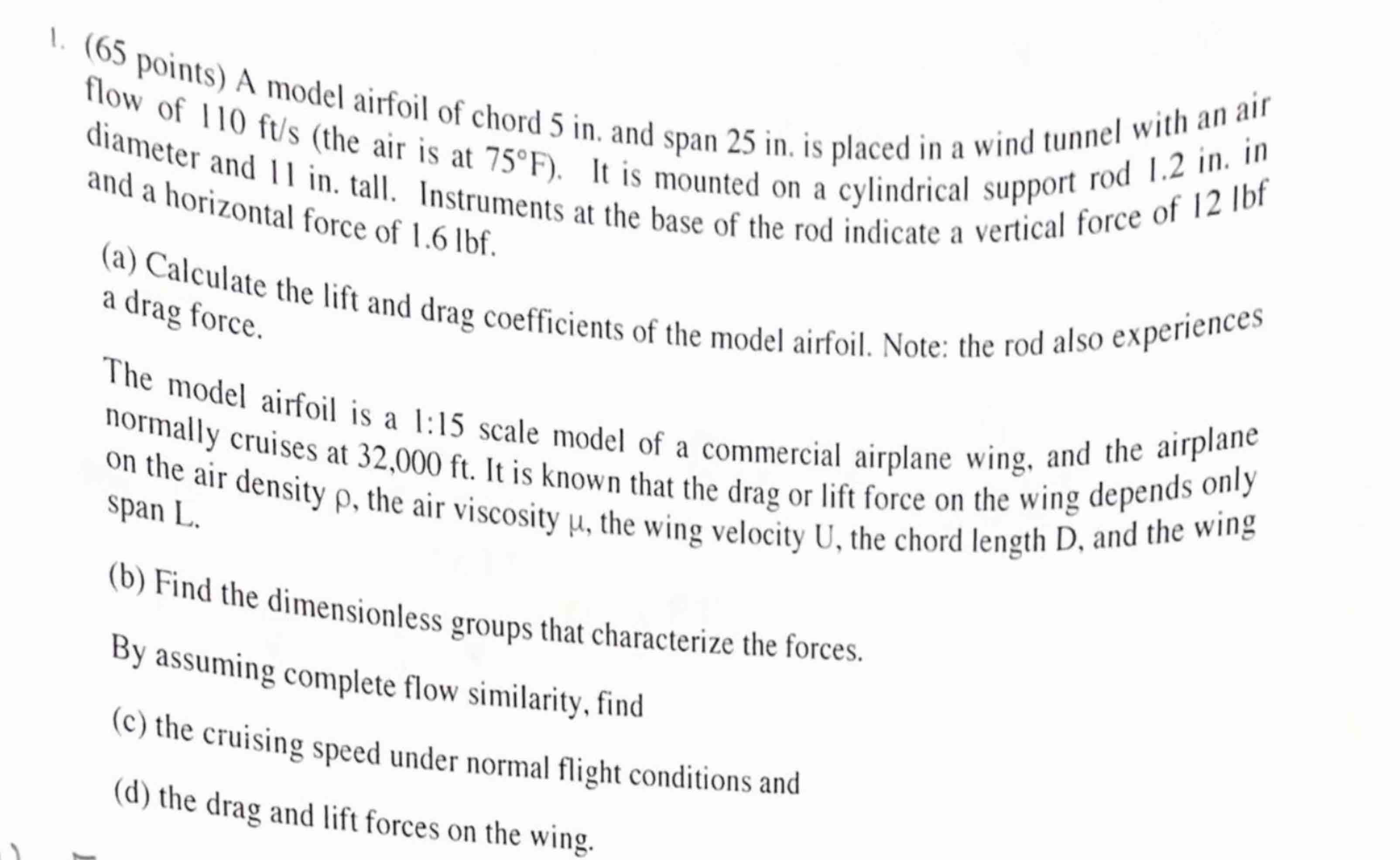 A model airfoil of chord 5 in . and span 2 5 in .