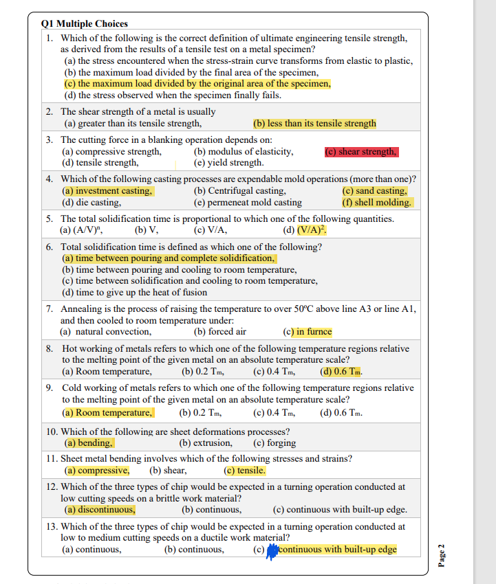 i need only the answers without ( explaining