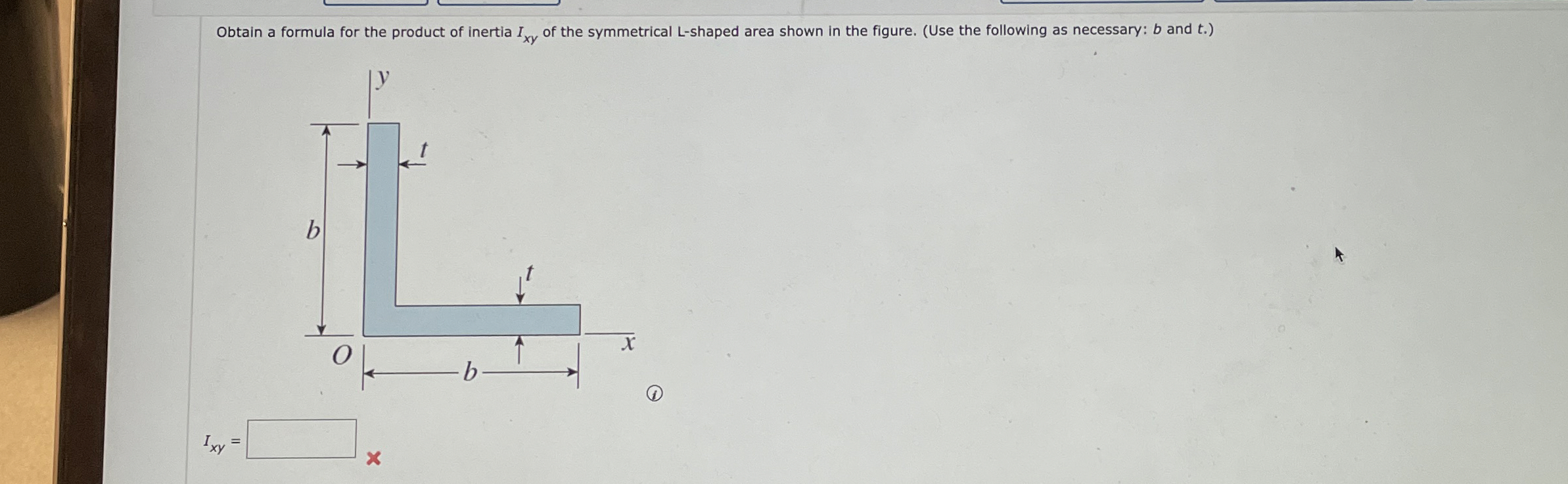 Obtain a formula for the product of inertia I x y