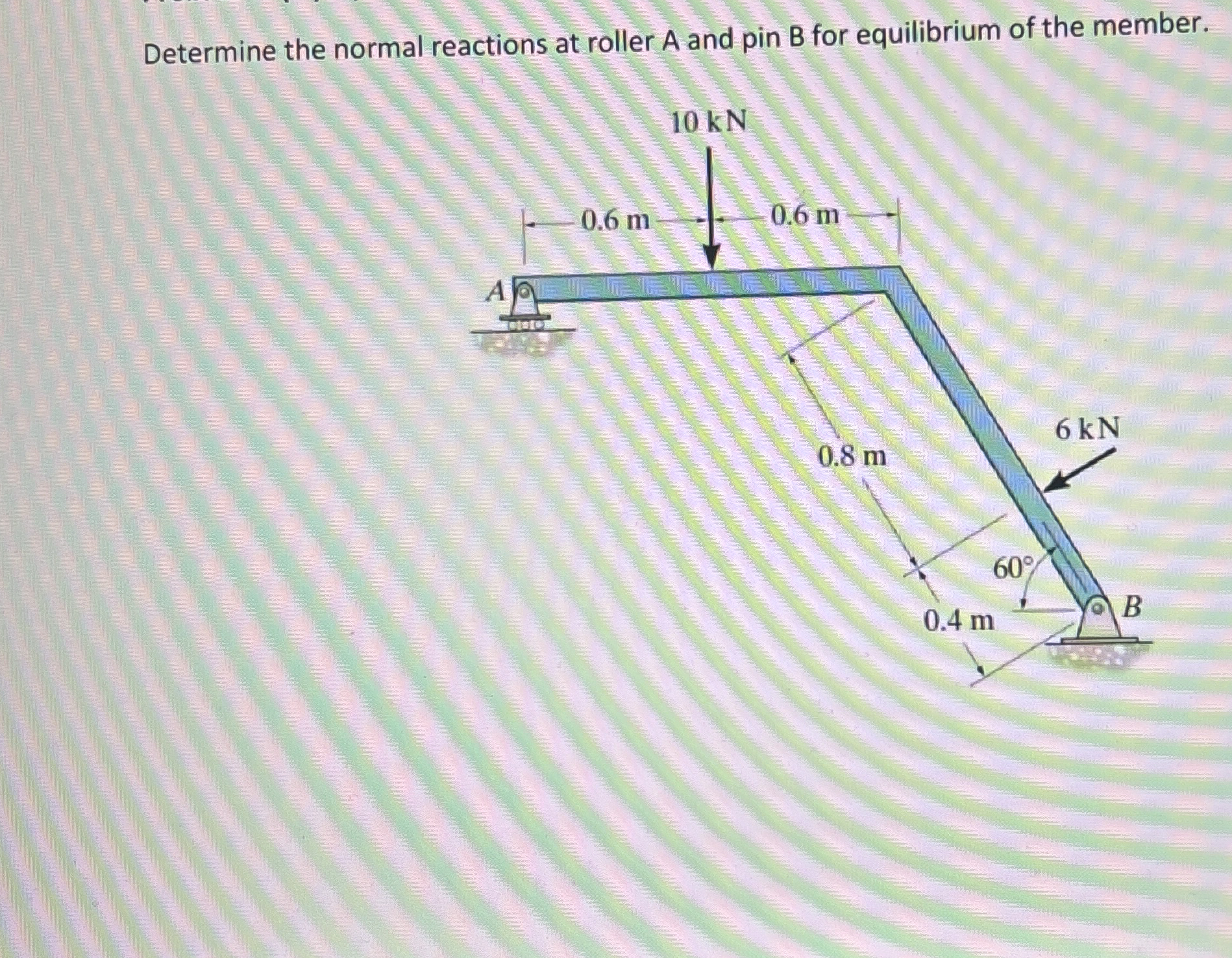 Determine the normal reactions at roller A and