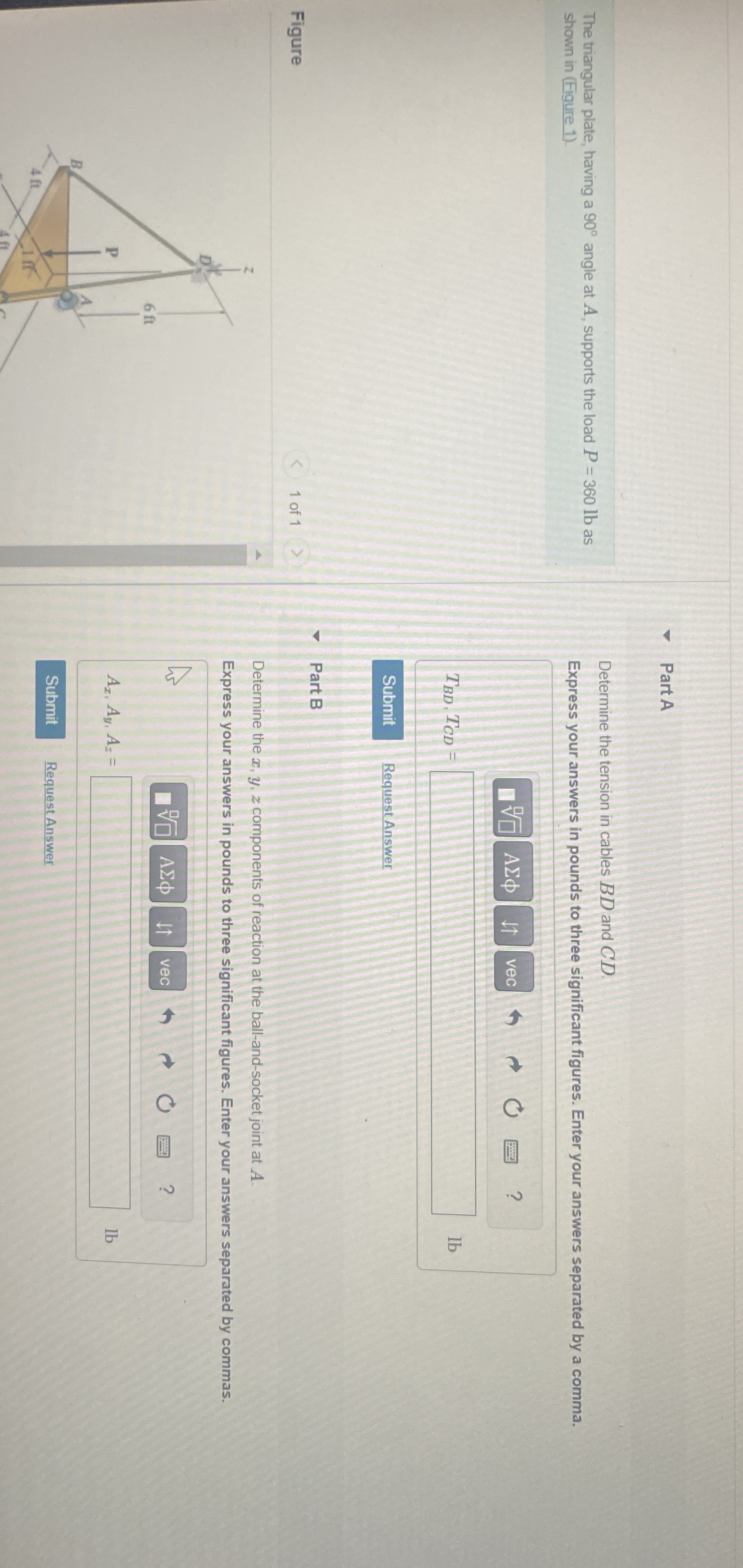 The triangular plate, having a 9 0 angle at A ,