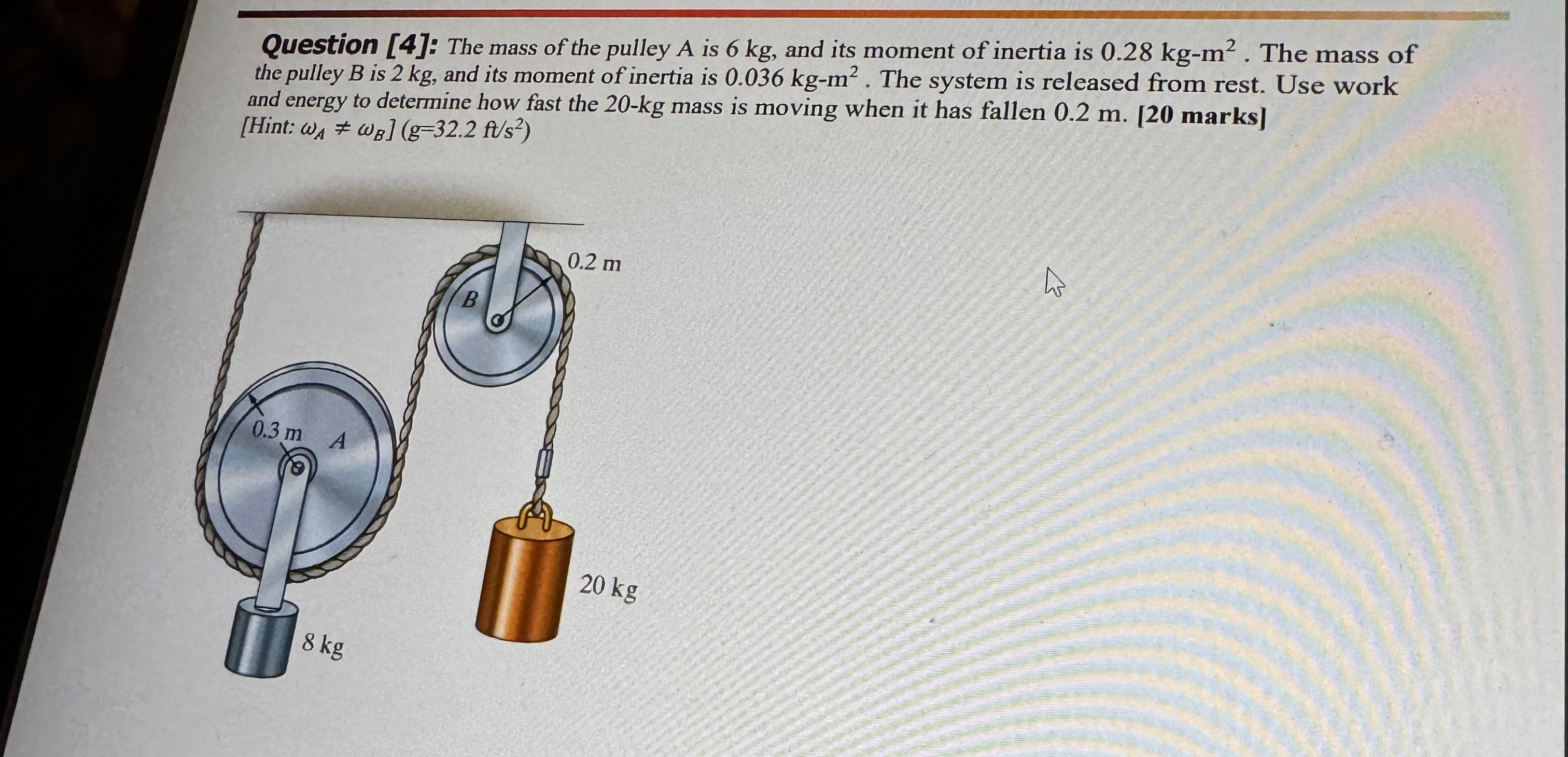 Question [ 4 ] : The mass of the pulley A is 6 kg