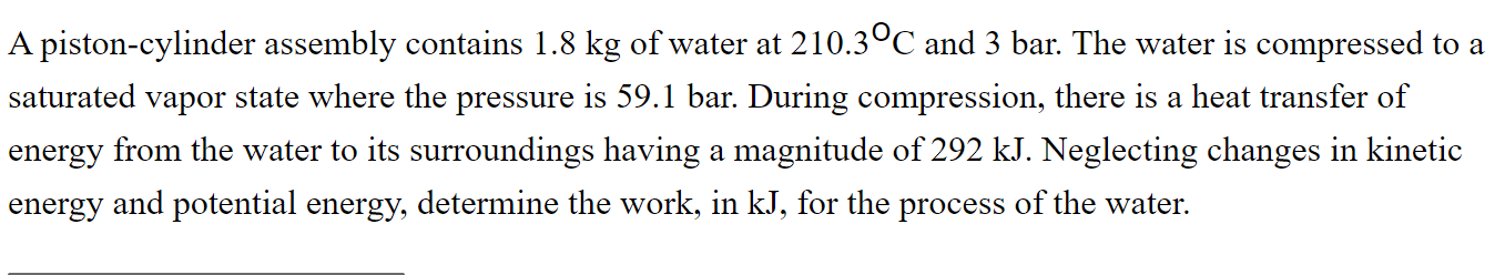A piston - cylinder assembly contains 1 . 8 kg of