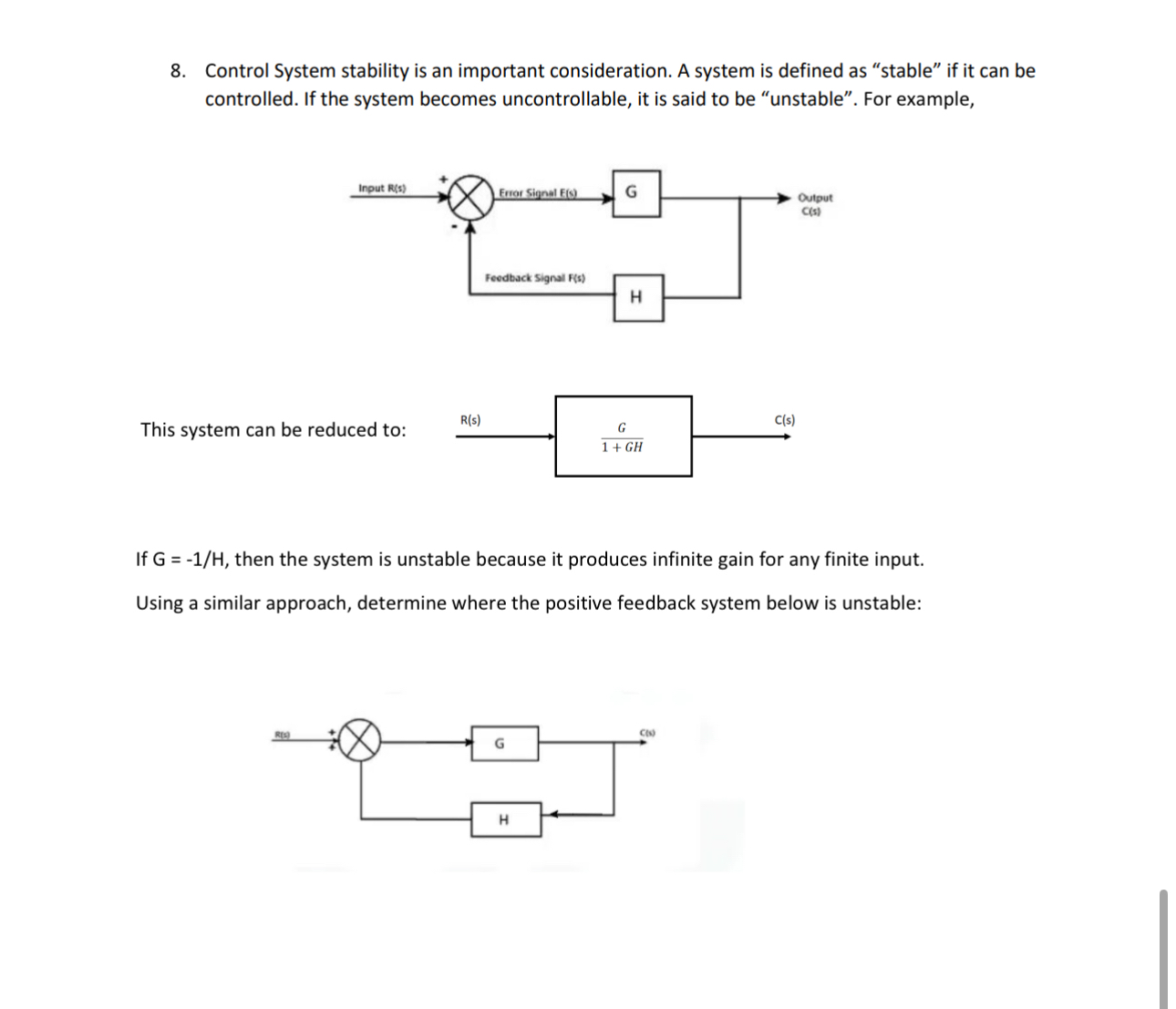 Control System stability is an important
