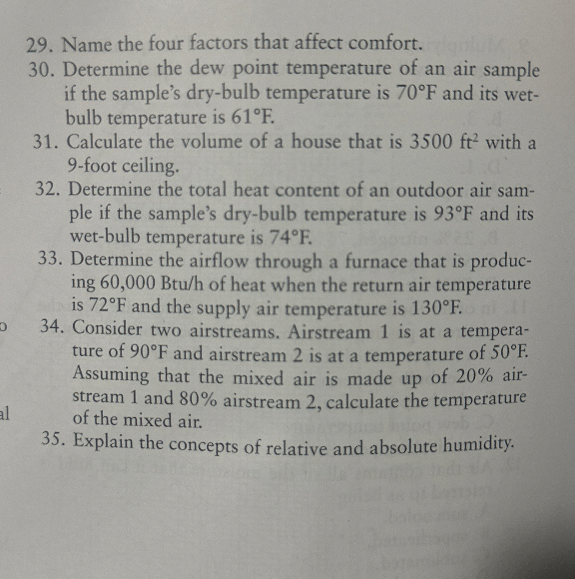 Name the four factors that affect comfort.