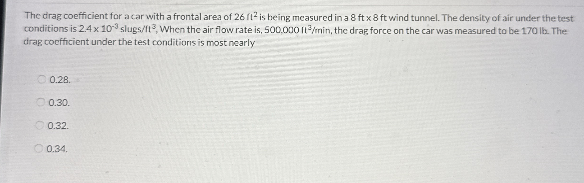 The drag coefficient for a car with a frontal