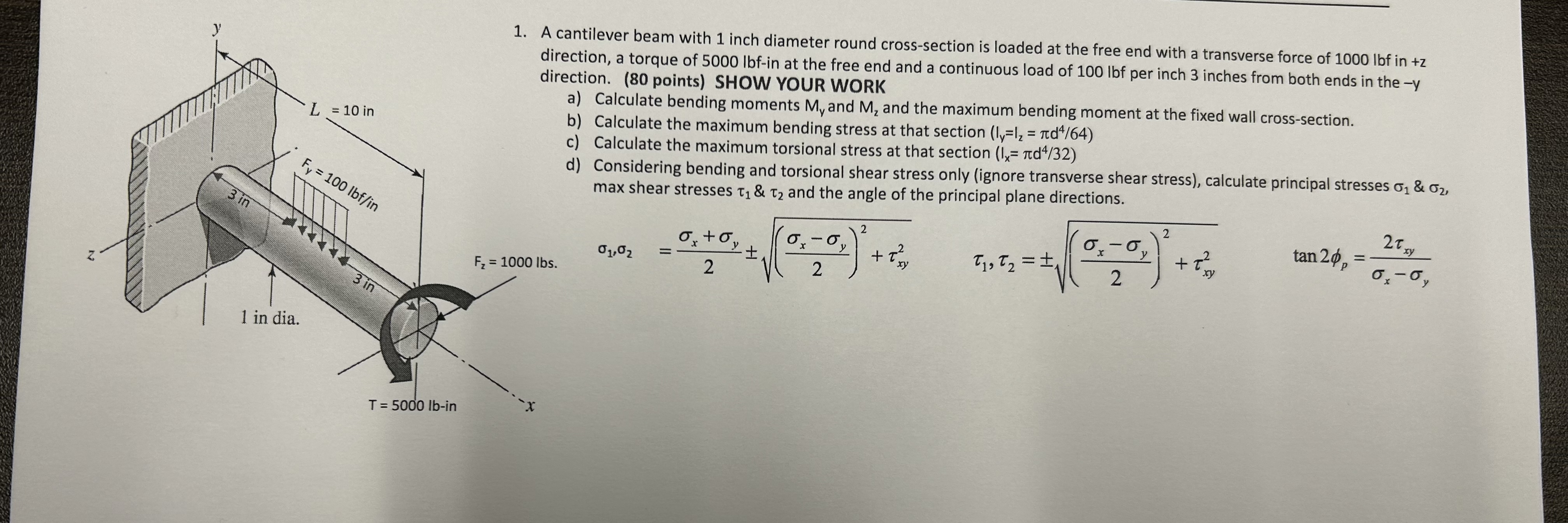 A cantilever beam with 1 inch diameter round