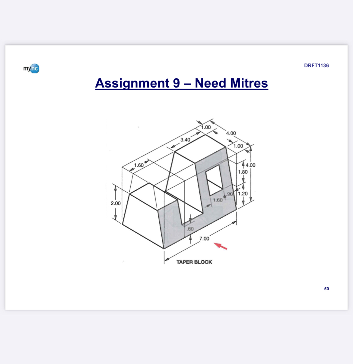 Draw the orthographic projections of the taper