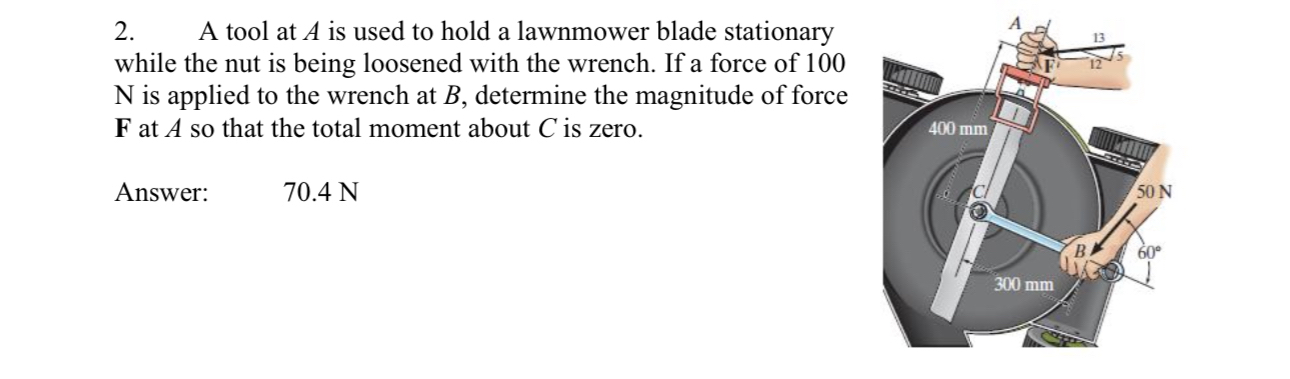 A tool at A is used to hold a lawnmower blade