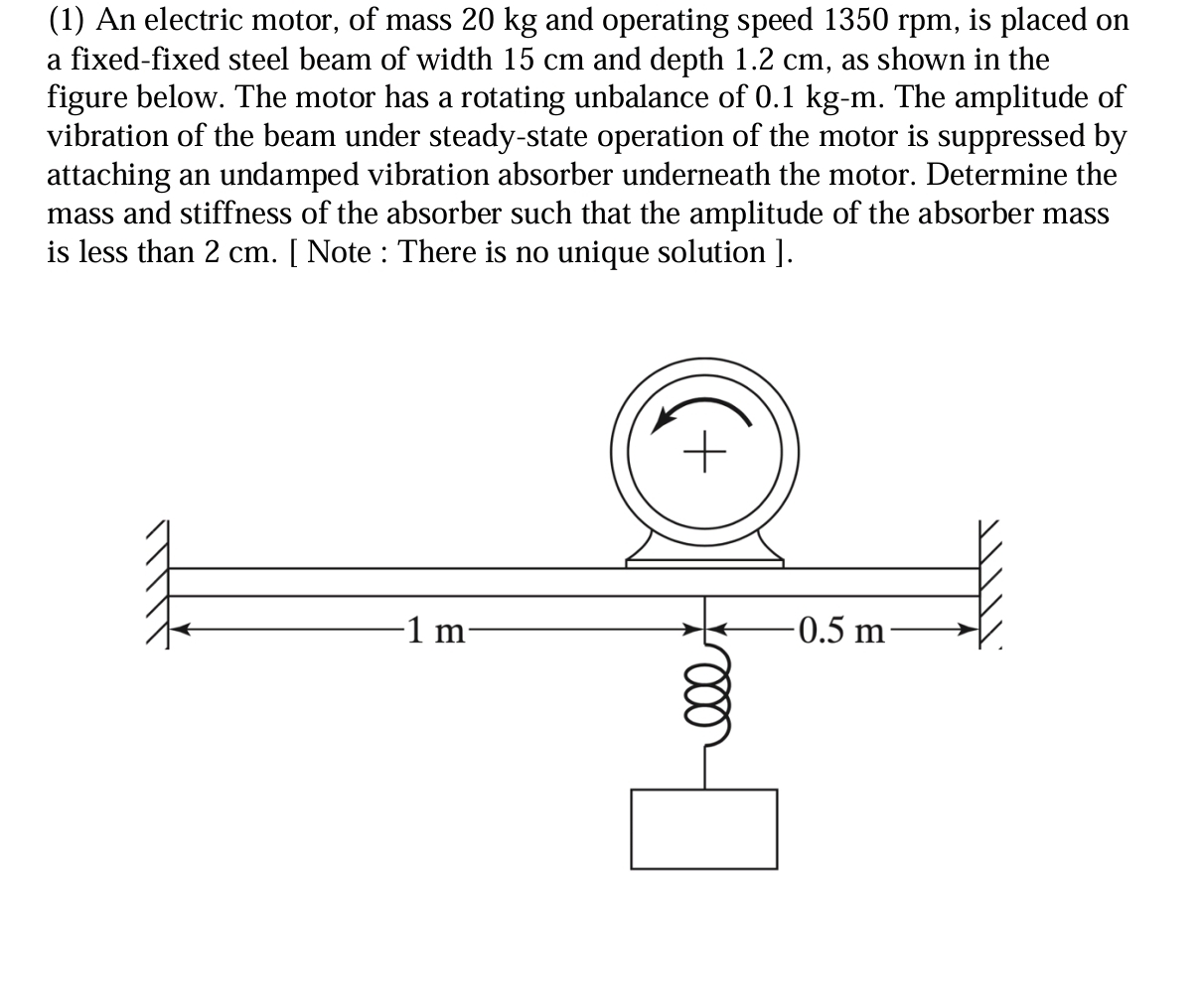( 1 ) An electric motor, of mass 2 0 kg and