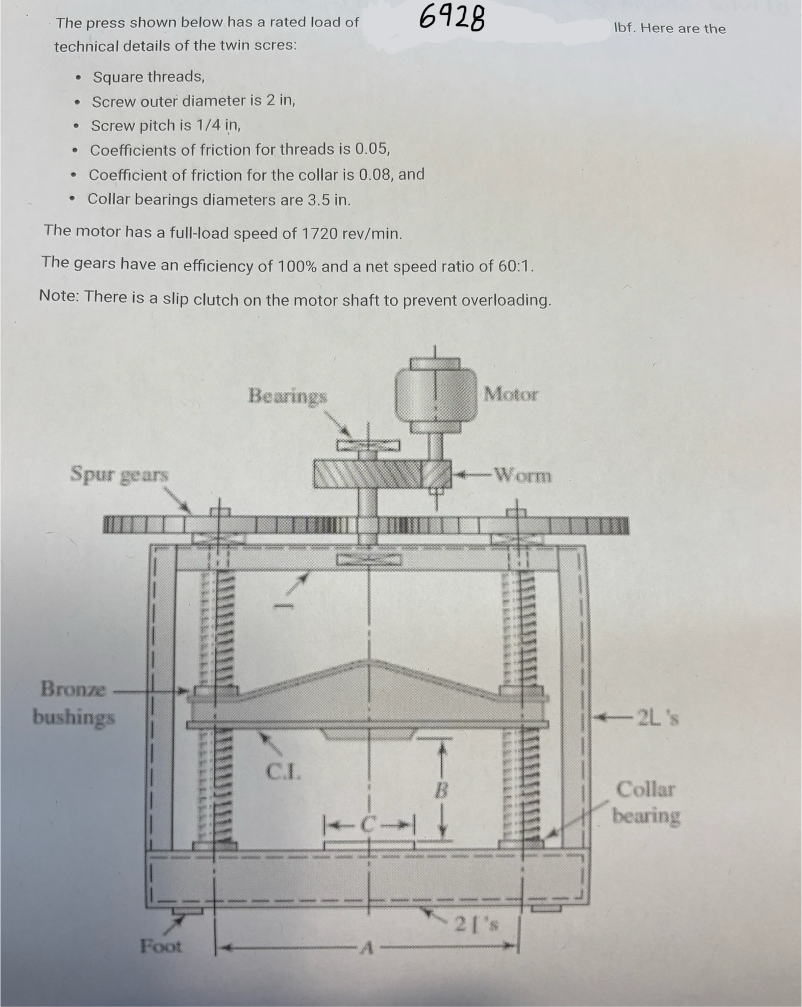 The press shown below has a rated load of 6 9 2 8