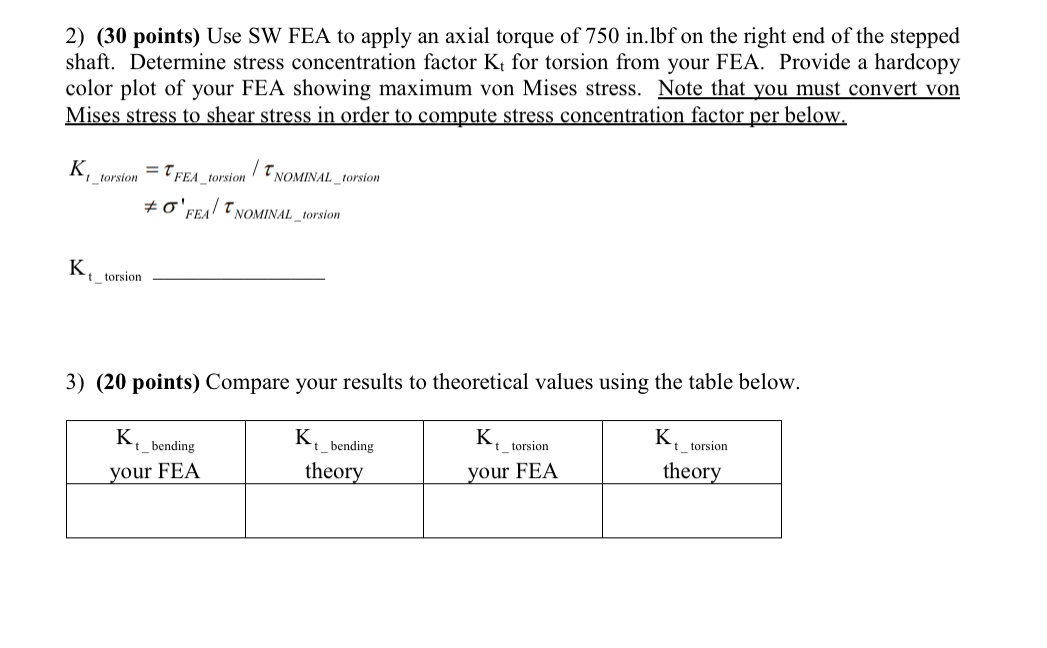 ( 3 0 points ) Use SW FEA to apply an axial