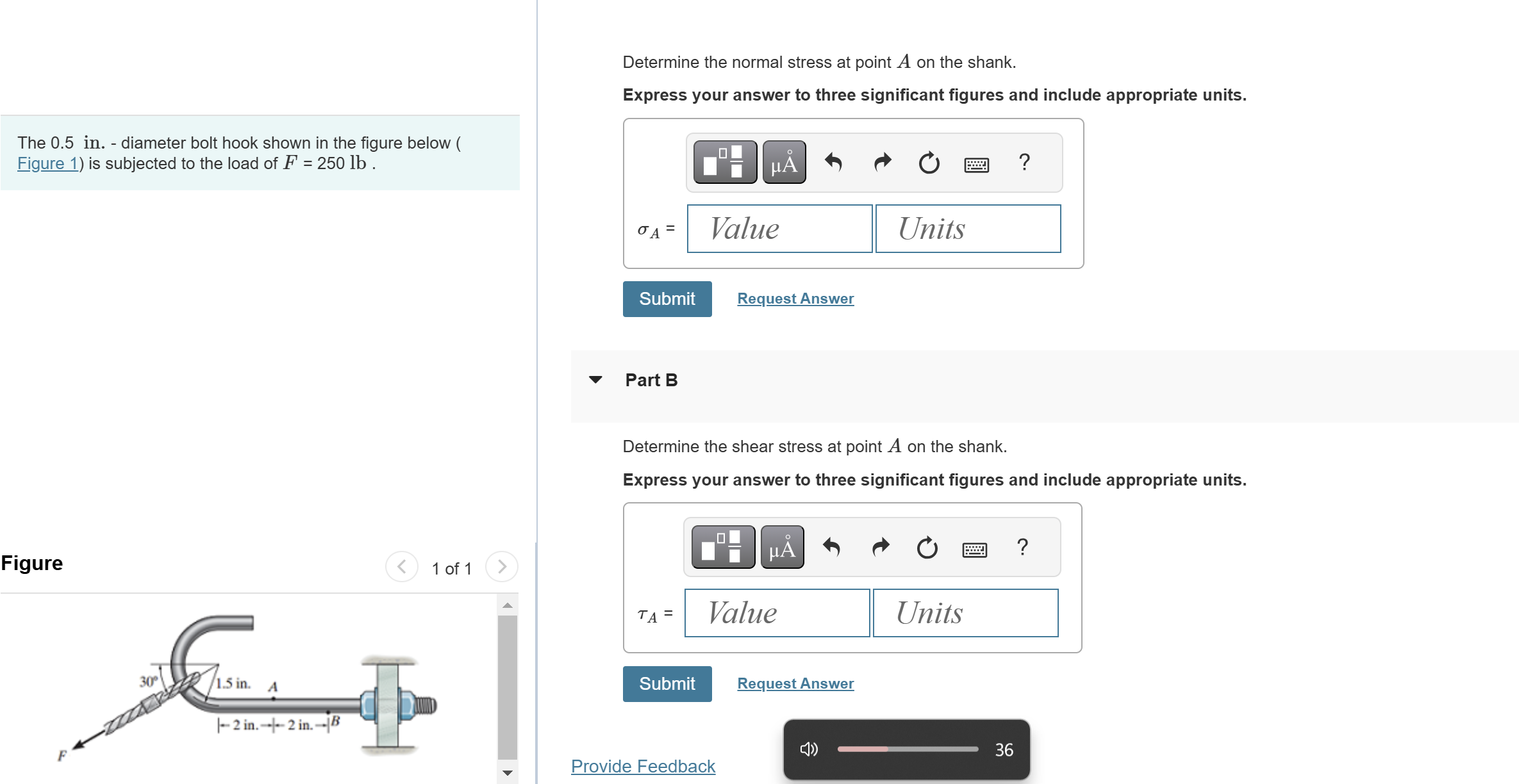 The 0 . 5 in . - diameter bolt hook shown in the