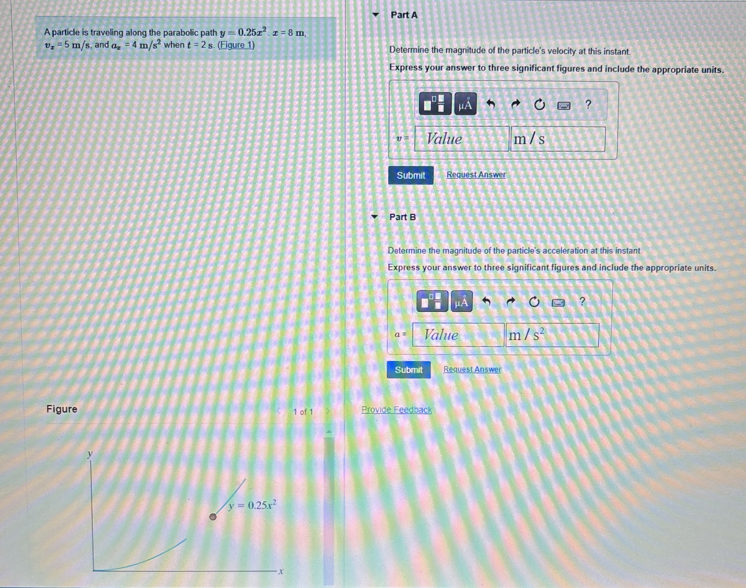 A particle is traveling along the parabolic path