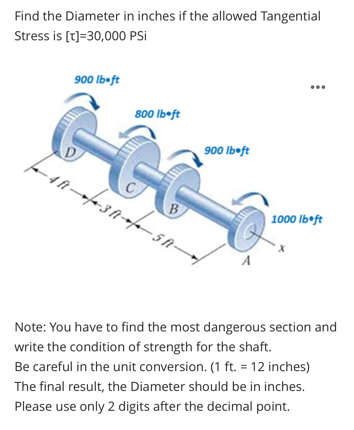 Find the Diameter in inches if the allowed