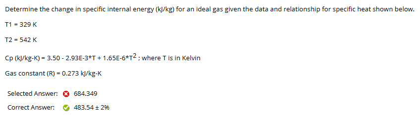 Determine the change in specific internal energy