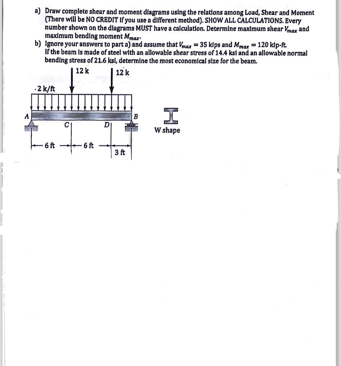 DRAW A SHEAR AND MOMENT DIAGRAM PLEASE ANS SOLVEa