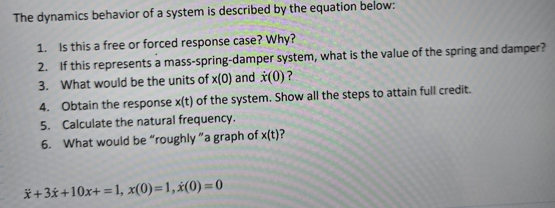 The dynamics behavior of a system is described by