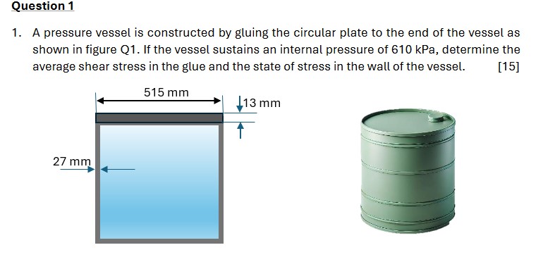 Question 1 1 . A pressure vessel is constructed