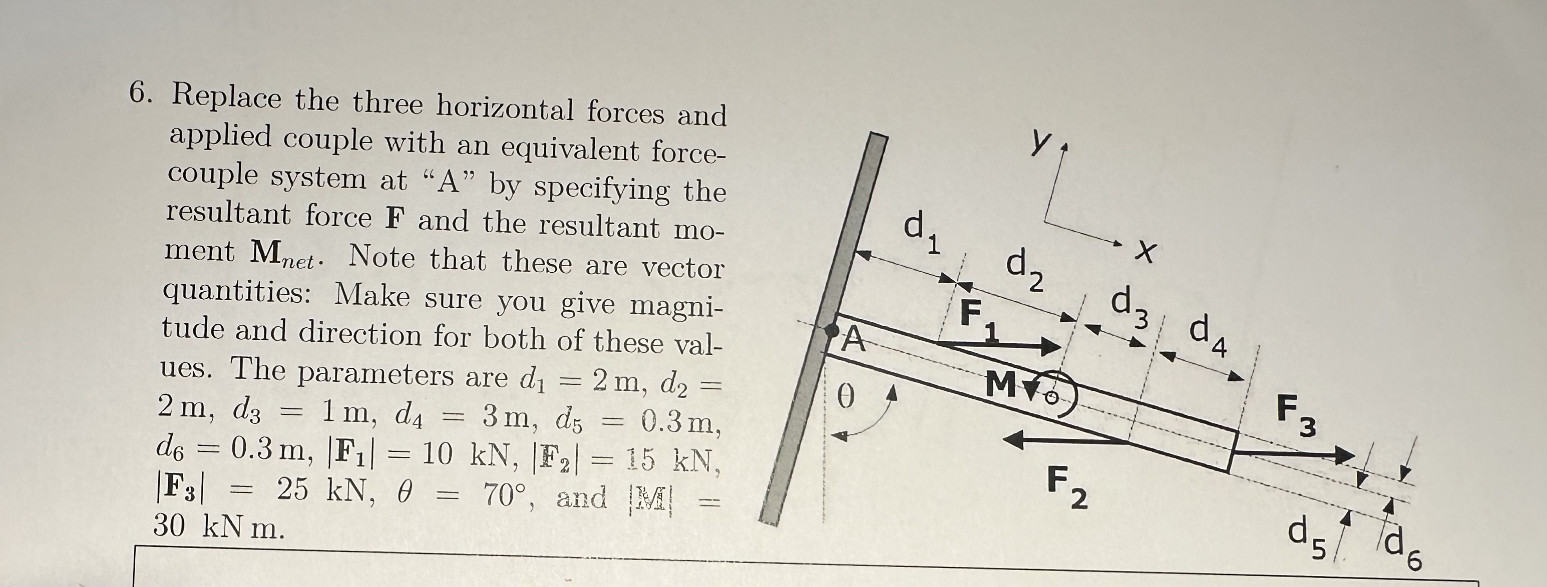 Replace the three horizontal forces and applied