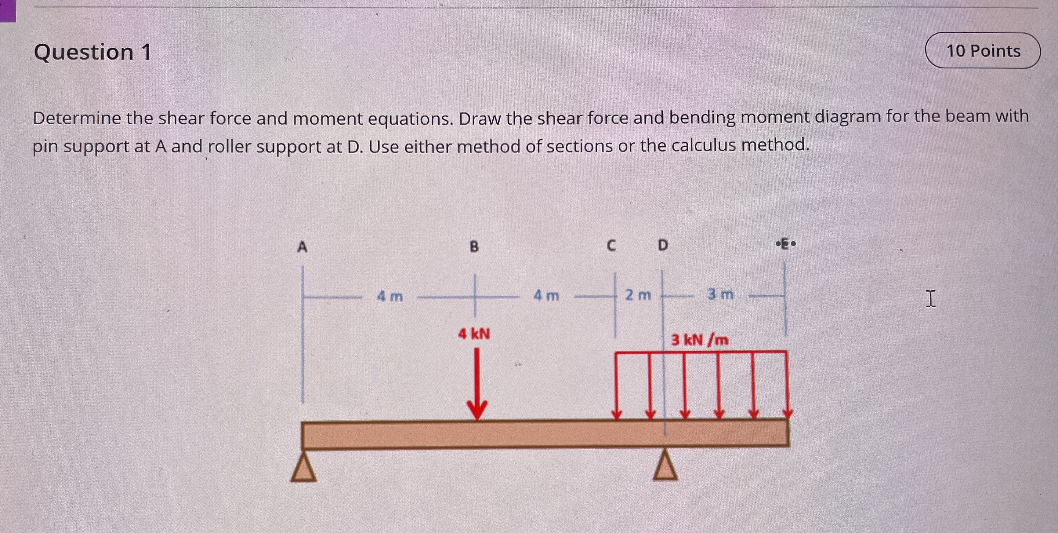 Question 1 1 0 Points Determine the shear force