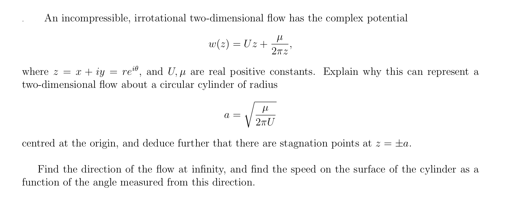 An incompressible, irrotational two - dimensional