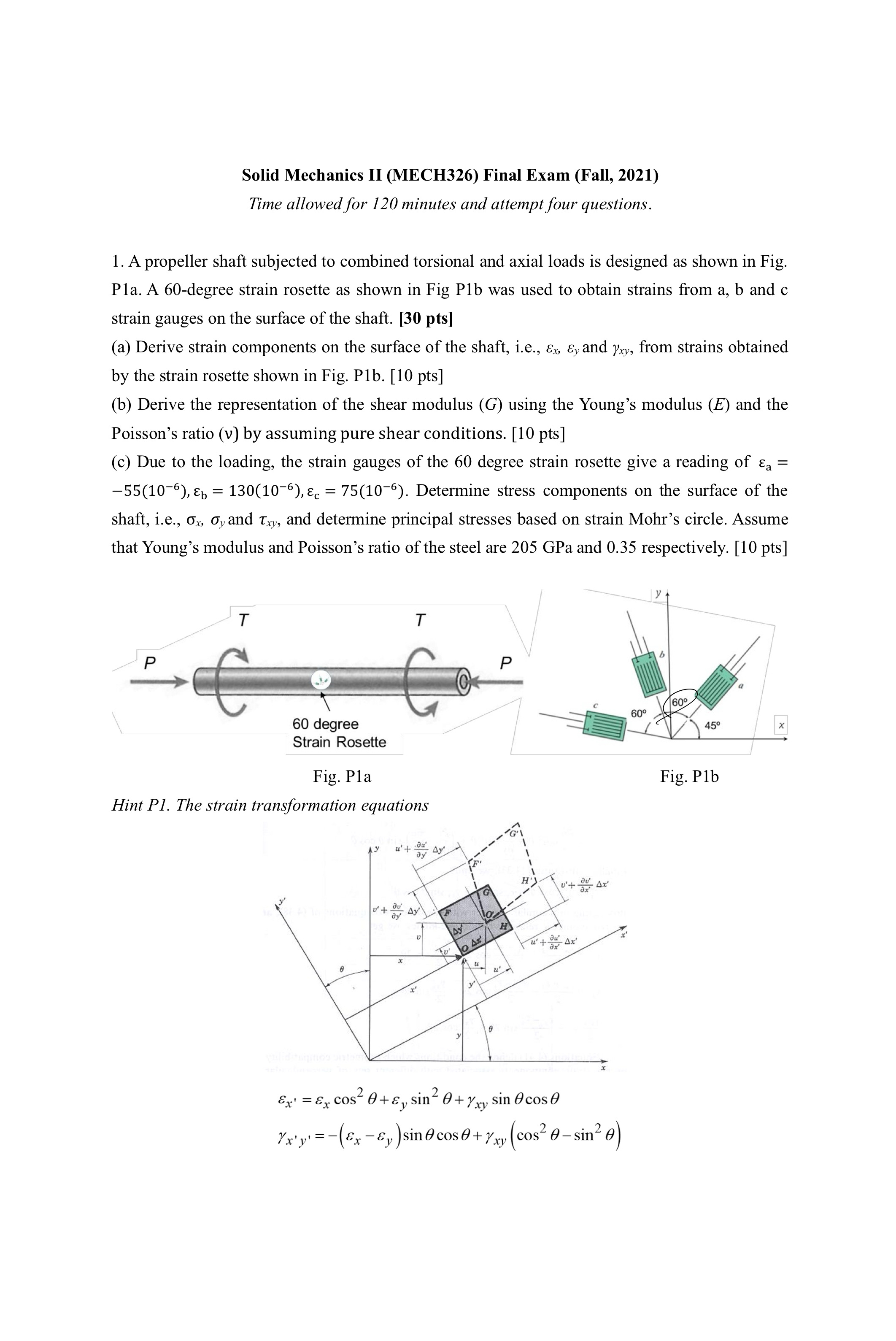 Solid Mechanics II ( MECH 3 2 6 ) Final Exam (