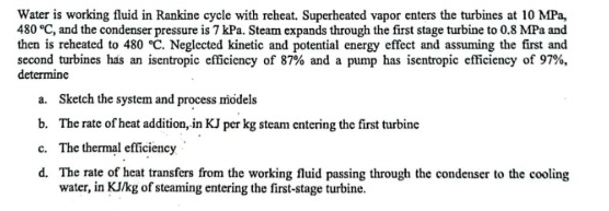 Water is working fluid in Rankine cycle with
