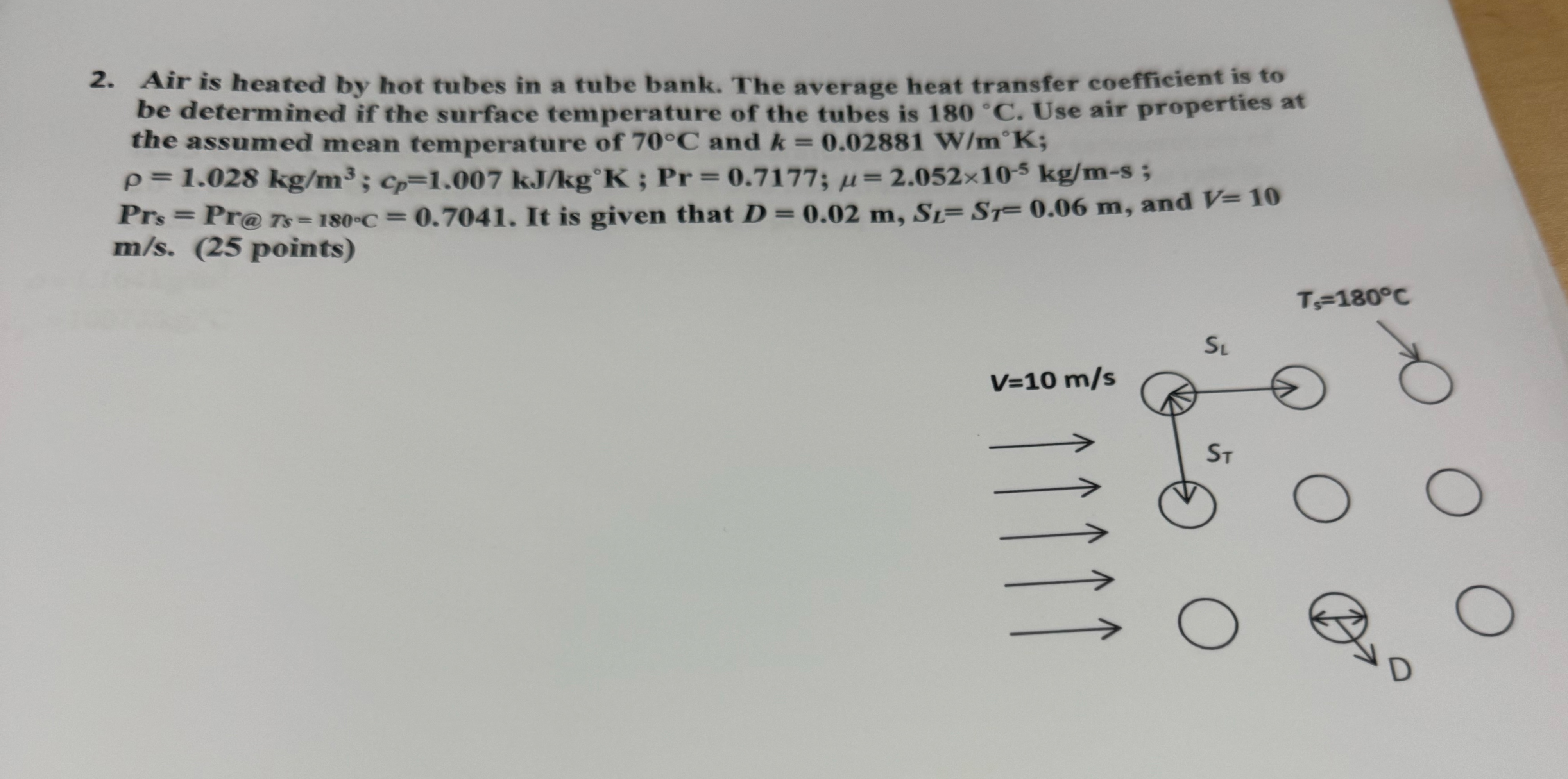 Air is heated by hot tubes in a tube bank. The