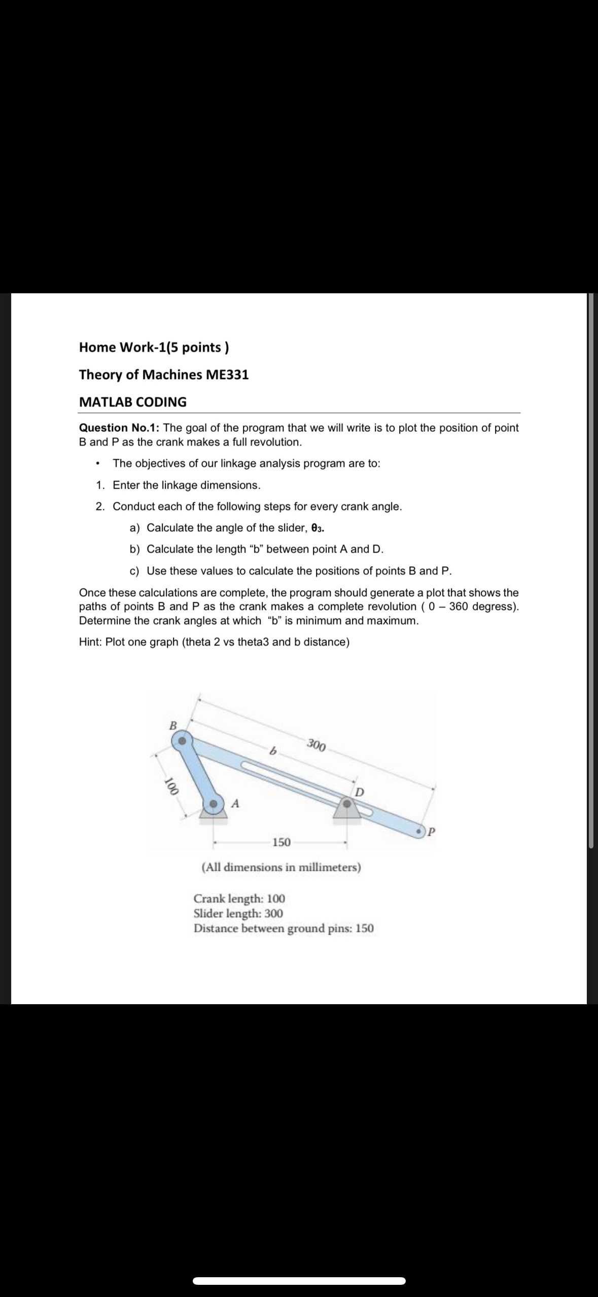 Home Work - 1 ( 5 points ) Theory of Machines ME