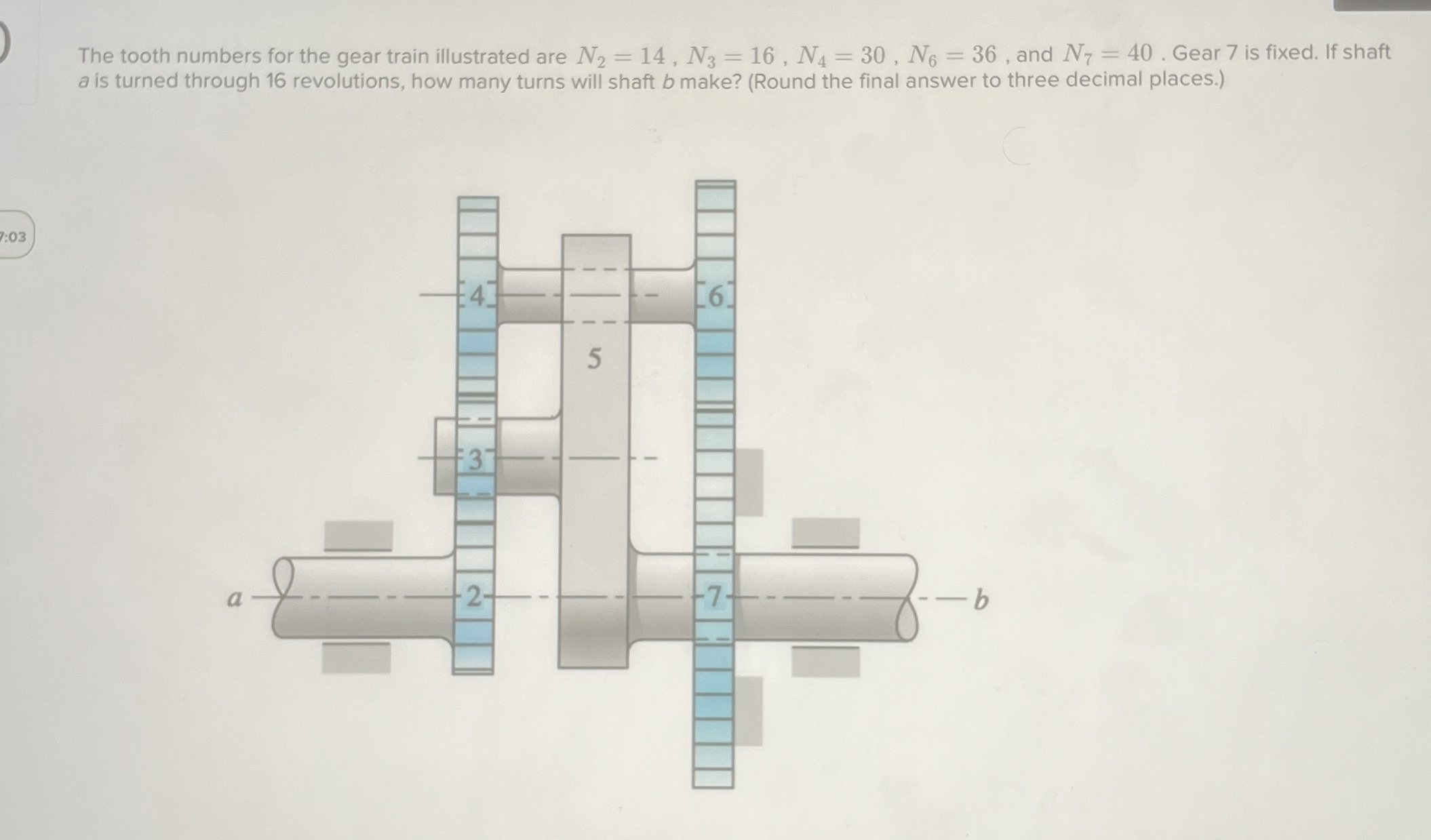 The tooth numbers for the gear train illustrated