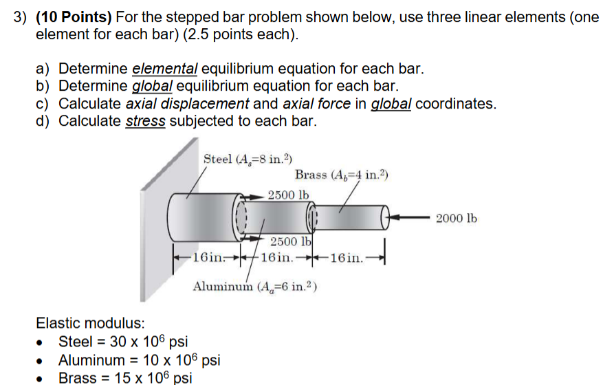 ( 1 0 Points ) For the stepped bar problem shown