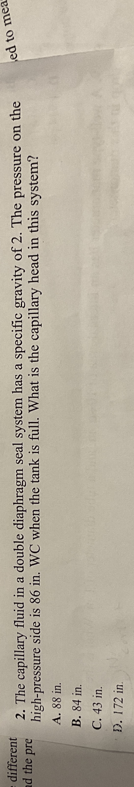 The capillary fluid in a double diaphragm seal