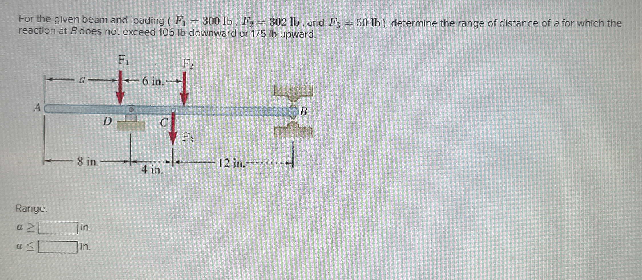 For the given beam and loading ( F 1 = 3 0 0 l b