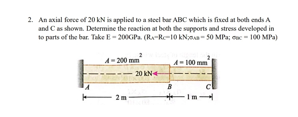 An axial force of 2 0 kN is applied to a steel