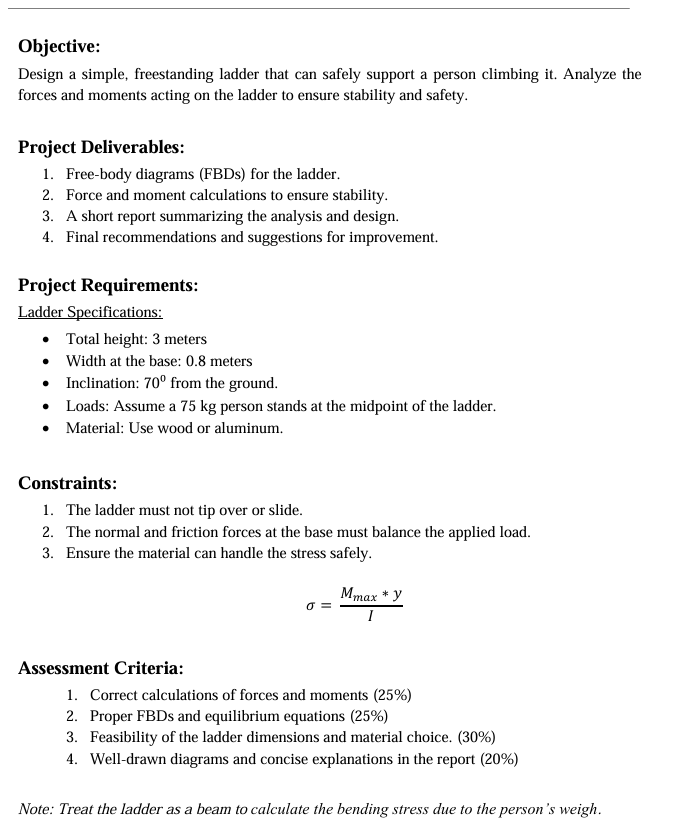 Objective: Design a simple, freestanding ladder