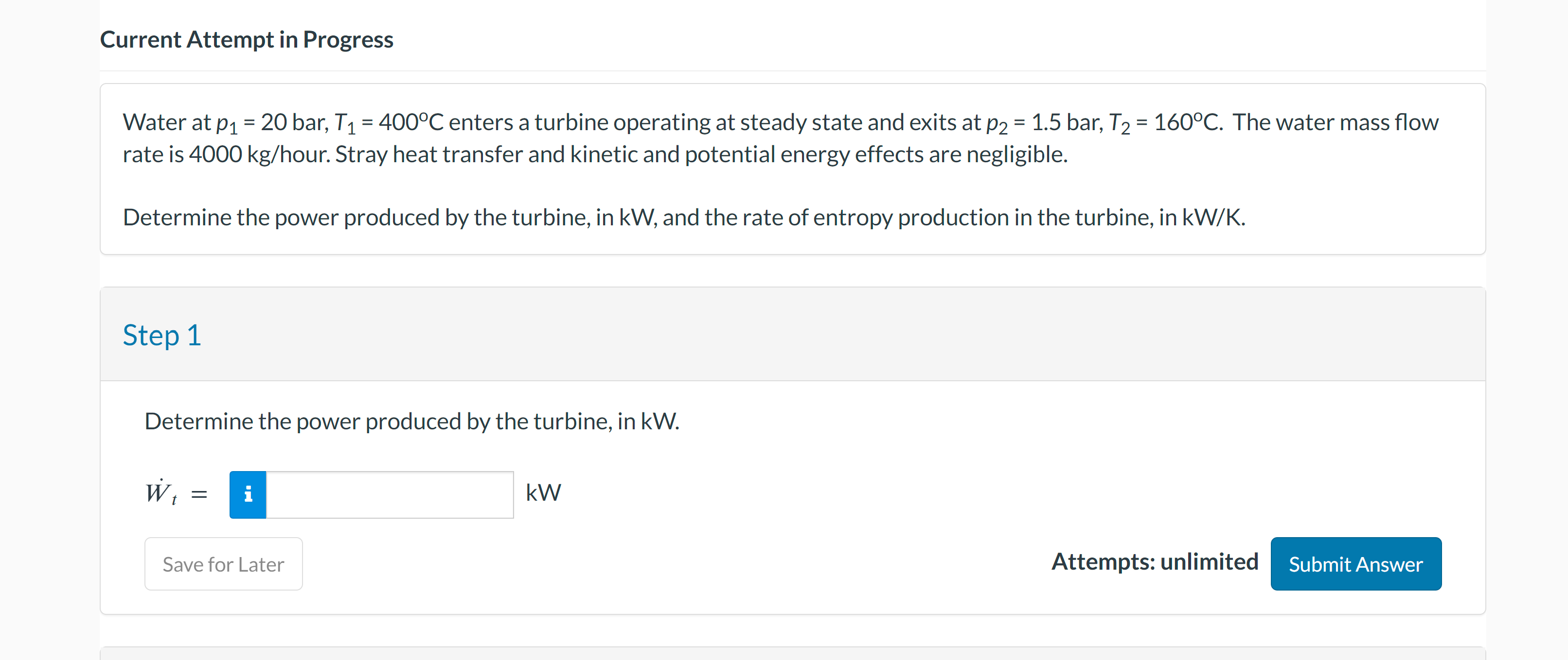 Current Attempt in Progress Water at p 1 = 2 0 b