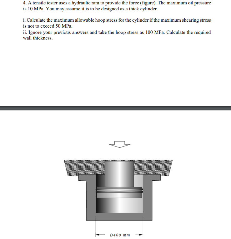 4 . A tensile tester uses a hydraulic ram to