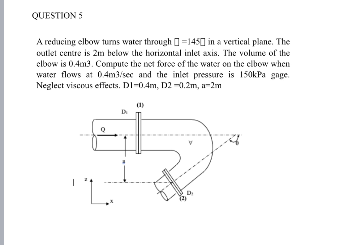 QUESTION 5 A reducing elbow turns water through =