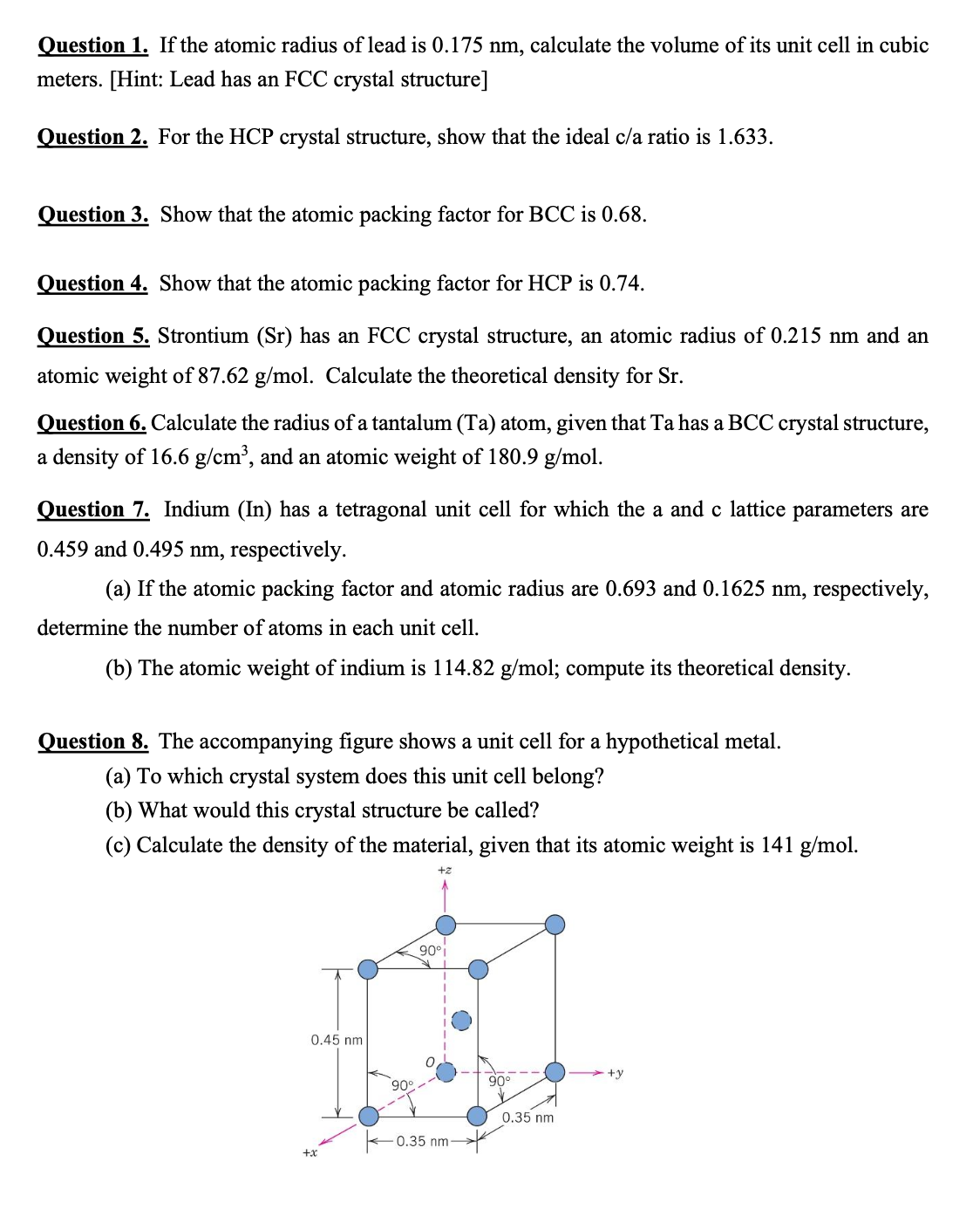 Question 1 . If the atomic radius of lead is 0 .