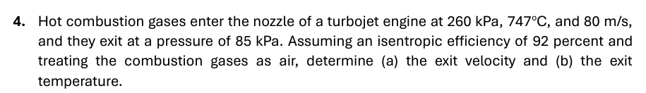 Hot combustion gases enter the nozzle of a