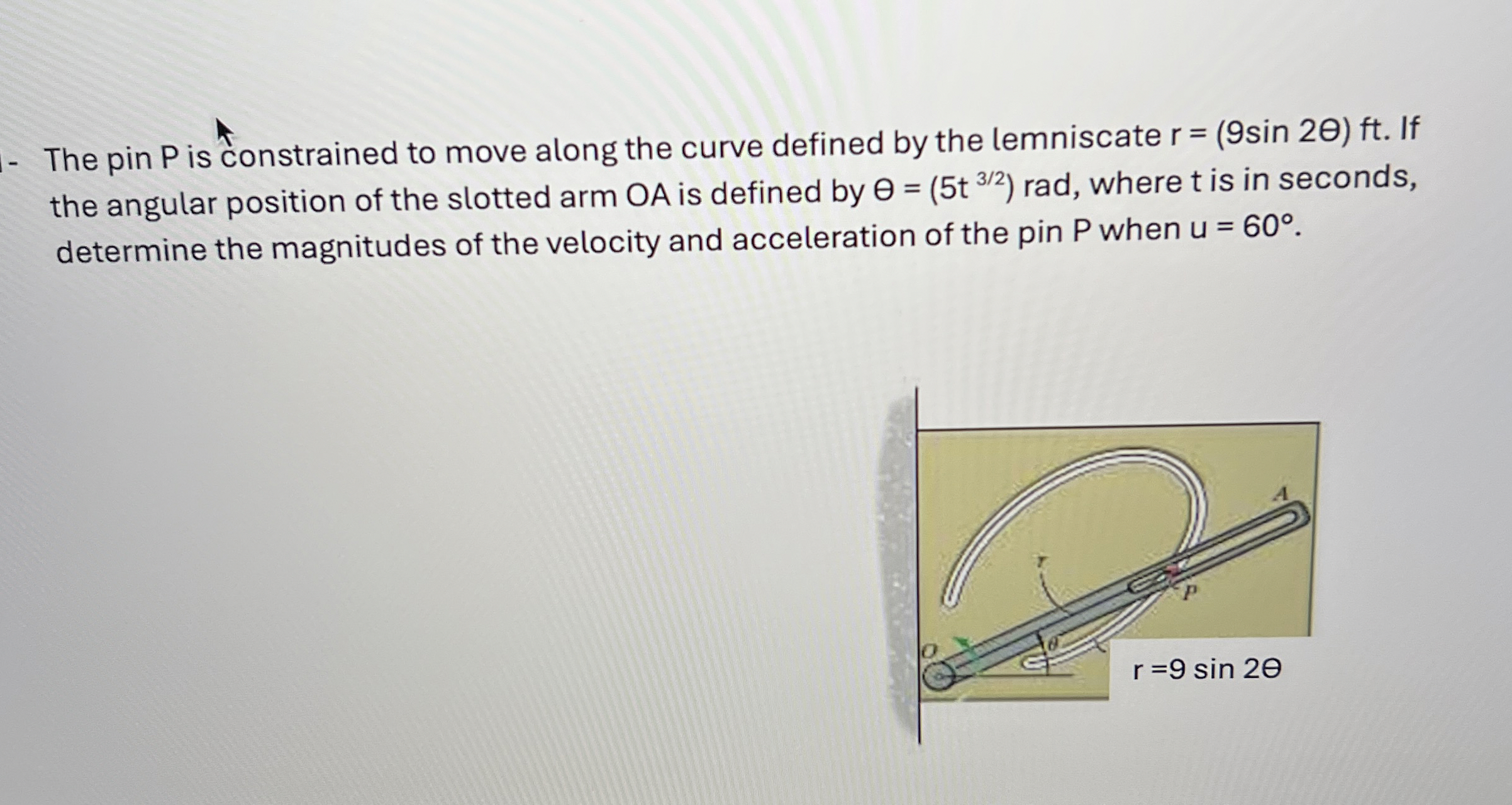 The pin P is constrained to move along the curve