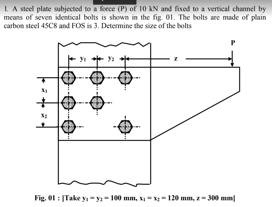 A steel plate subjected to a force ( P ) of 1 0