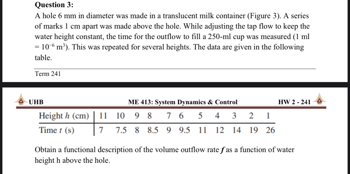 ME 4 1 3 : System Dynamics & Control Obtain a