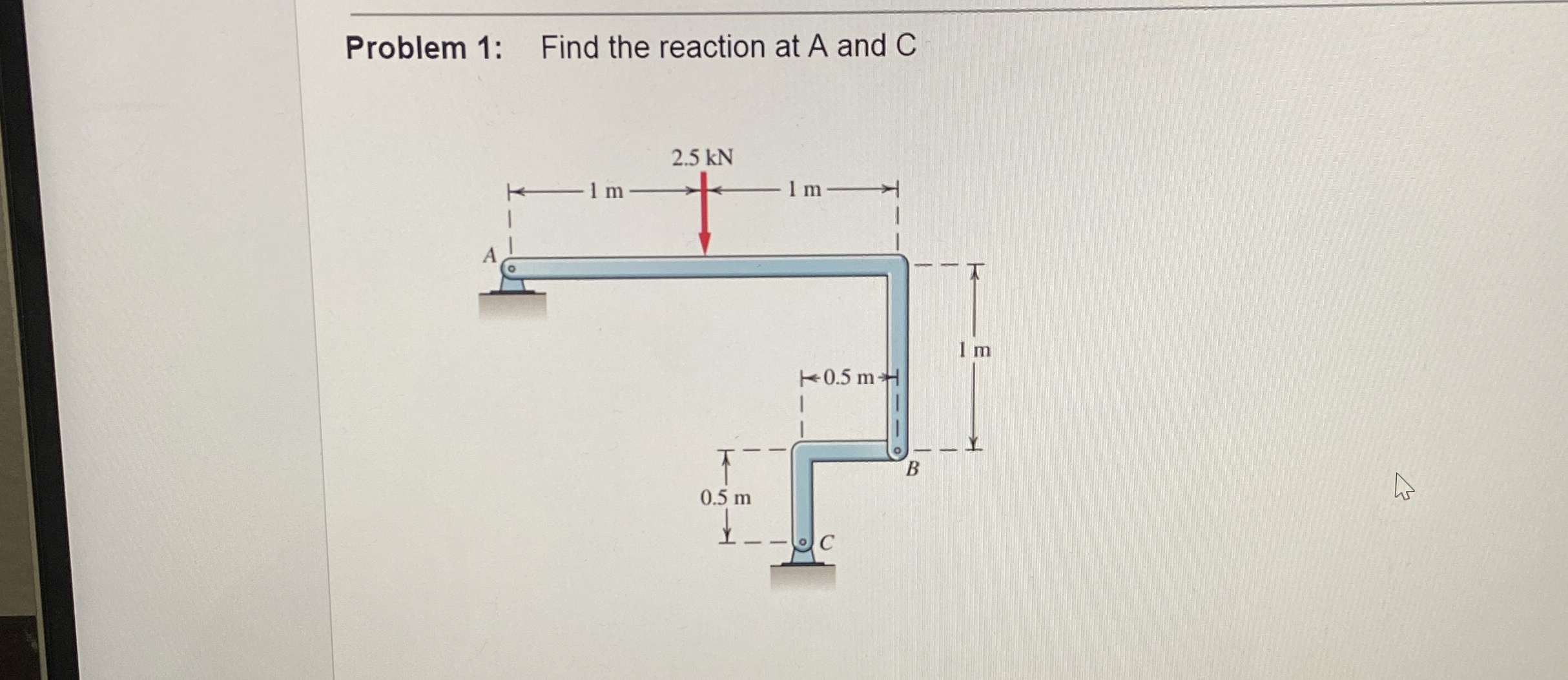Problem 1 : Find the reaction at A and C